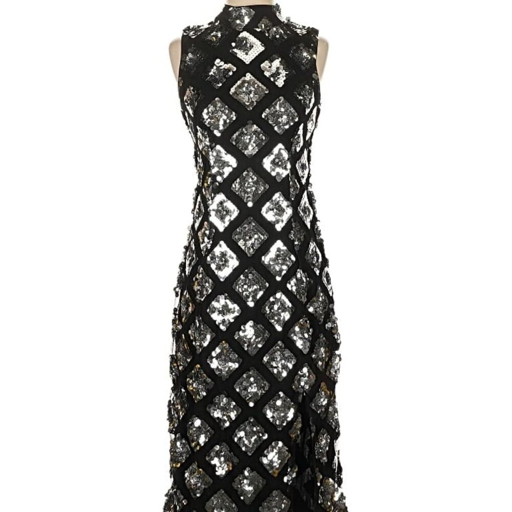 NWT French Connection black dress with silver diamond sequins, size 4